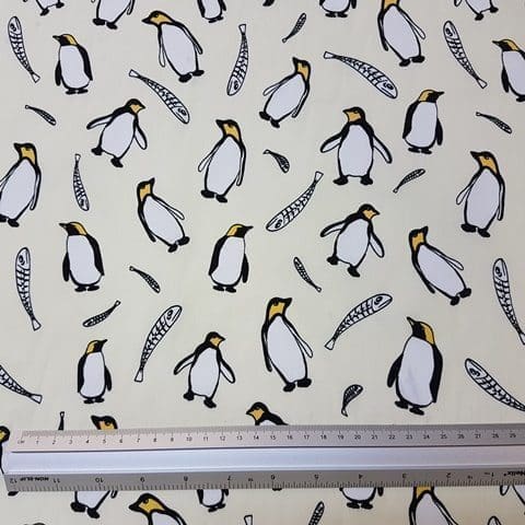 Cotton Printed Fabric Cream Penguins Fabric Land